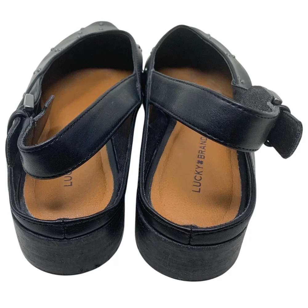 Lucky Brand Brigeet Slingback Flats Women's 9 Black Studded Pointed Toe Shoes